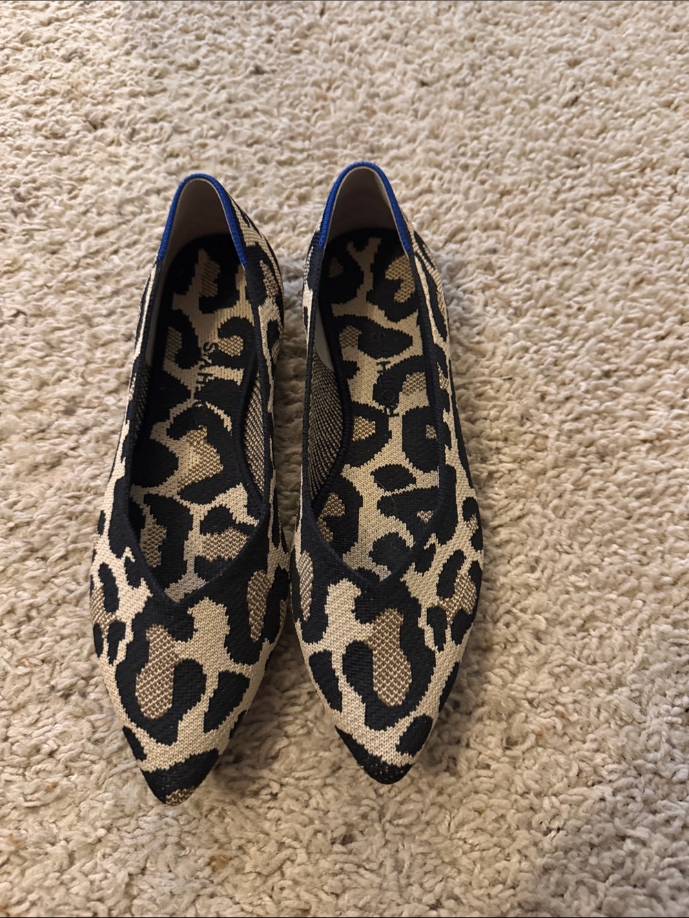 Rothy's Leopard Print Pointed Toe Flats - Beige and Black